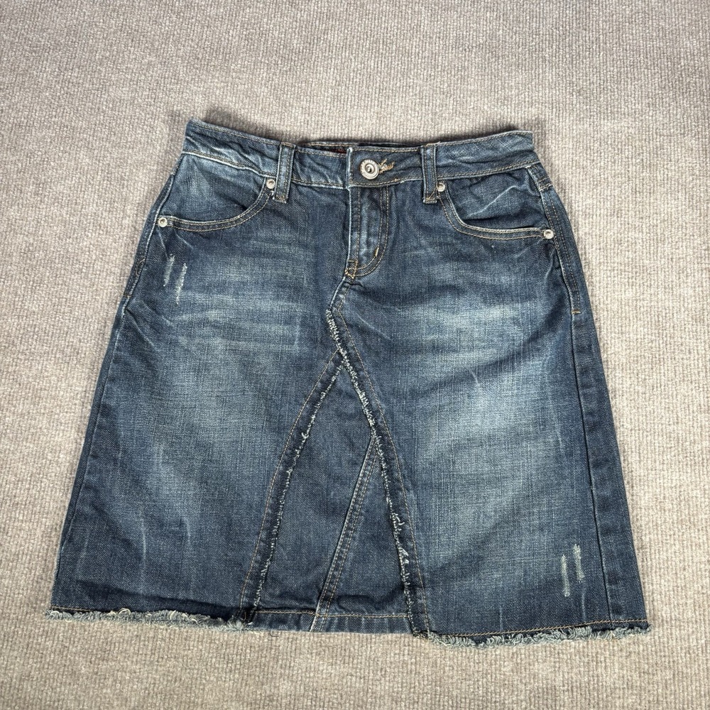 Vintage Mudd Mini Skirt Womens 3 Dark Blue Jean Denim Cotton Raw Hem Faded Y2K‎